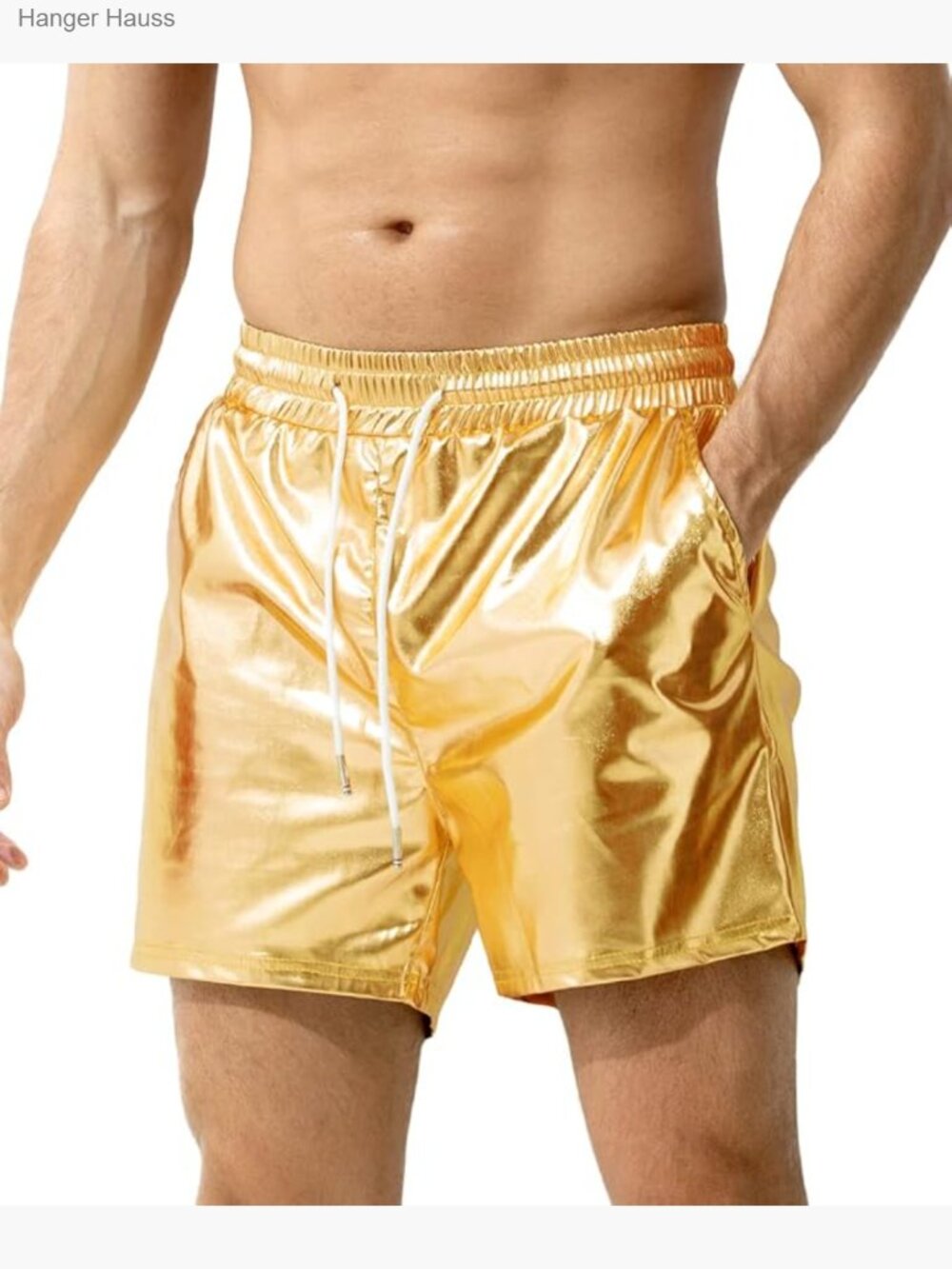 Men's Metallic Shiny Drawstring Shorts with Pockets Rave Disco